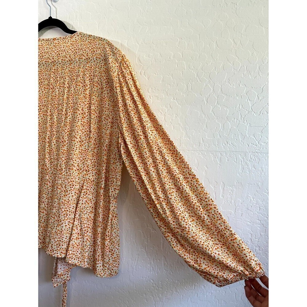 Old Navy Open Front Floral Blouse‎ Top Women's Size XXL Orange Tie-Waist - Picture 14 of 16